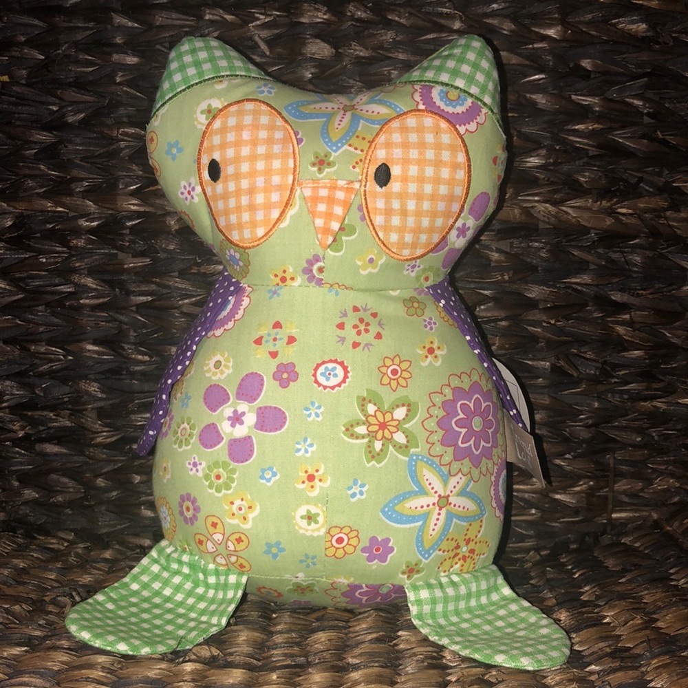 SALE ❤️ NWT Jelly Bean Patchwork Owl 10” Trend Lab Floral Gingham Green Plush
